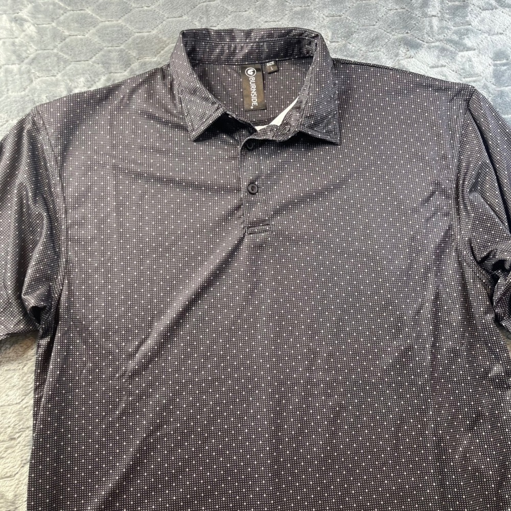 Burnside Polo Shirt Mens Large Black Gray Micro Dot Performance Short Sleeve